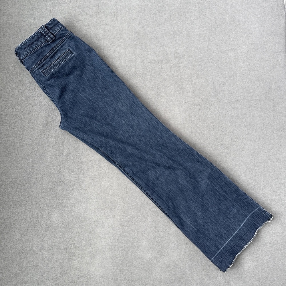 LOFT Flare Jeans Womens 10 Blue High Rise‎ Patch Pockets Denim Unpicked Raw Hem - Picture 6 of 14